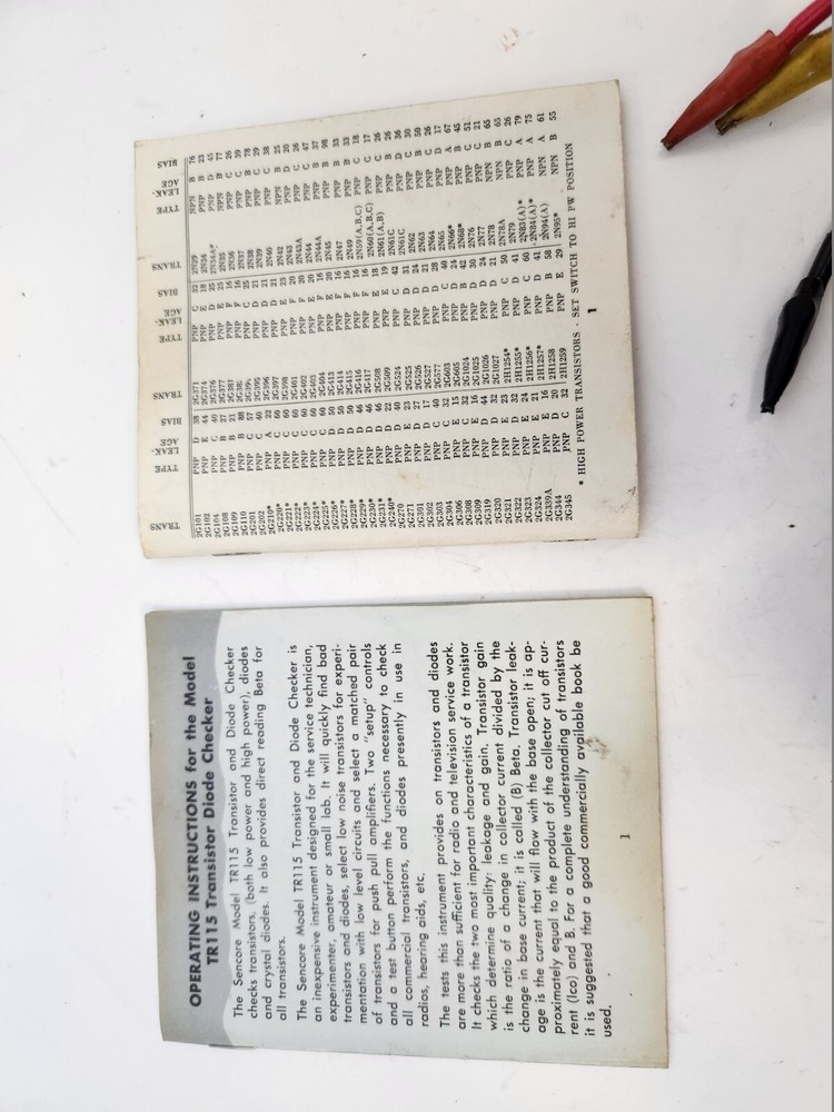 Sencore TR115 Transistor & Diode Checker Bench Tested !! Instruction Sheets !