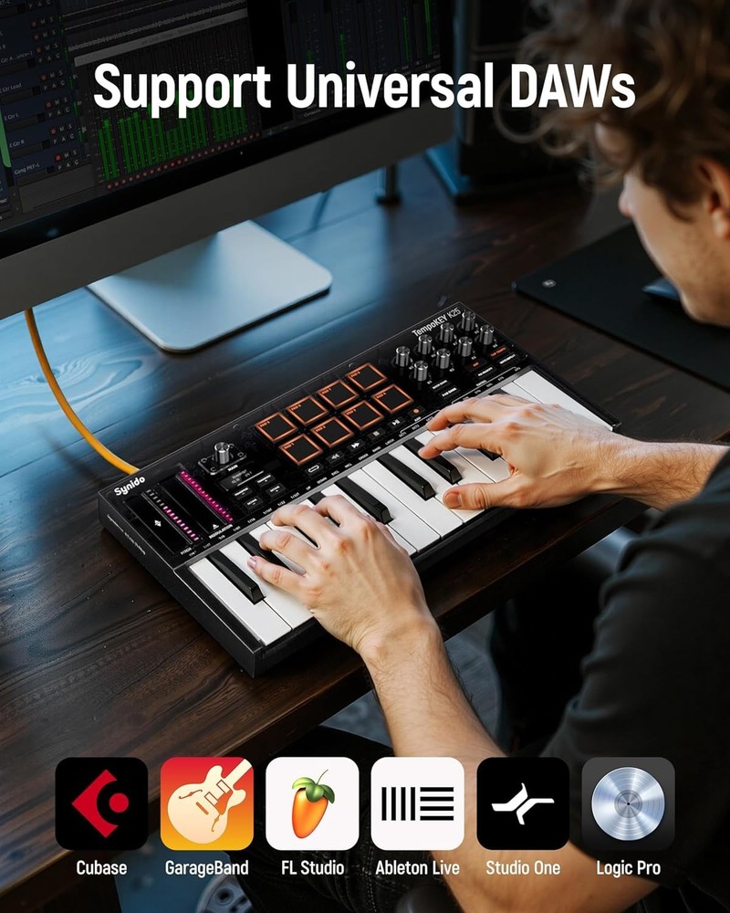 Synido 25 Key USB MIDI Keyboard Controller with 8 Drum Pads, Beat Maker Machine