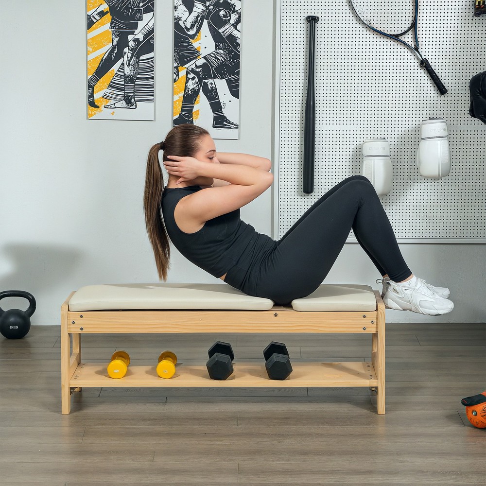 Soozier Adjustable Weight Bench with Rack for Weight Lifting, White