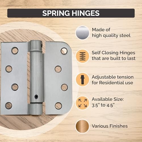 Spring Hinges, Adjustable Self Closing 4 Inch with 1/4 Inch Radius, Polished