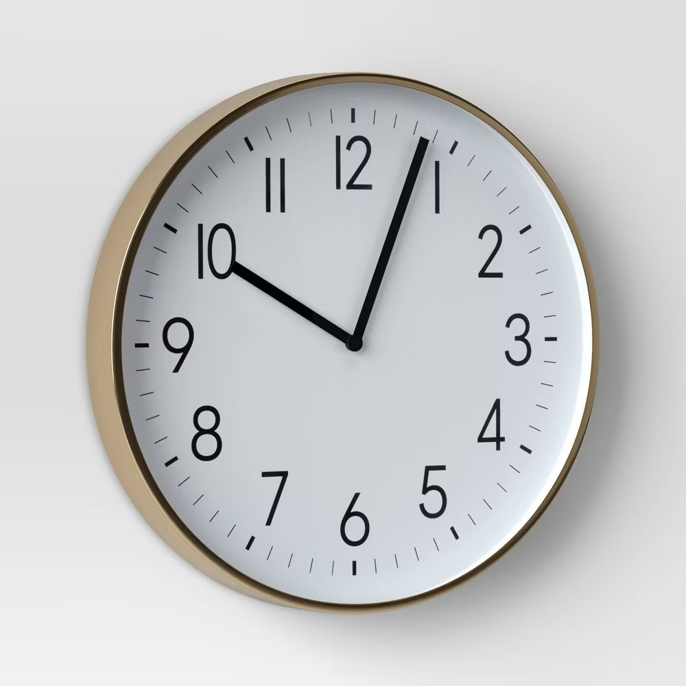 19" Plastic Mirrored Wall Clock Brass - Threshold