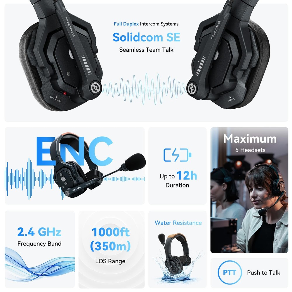 Hollyland Solidcom SE Full Duplex 2-Users ENC Wireless Intercom Headset (2.4GHz)