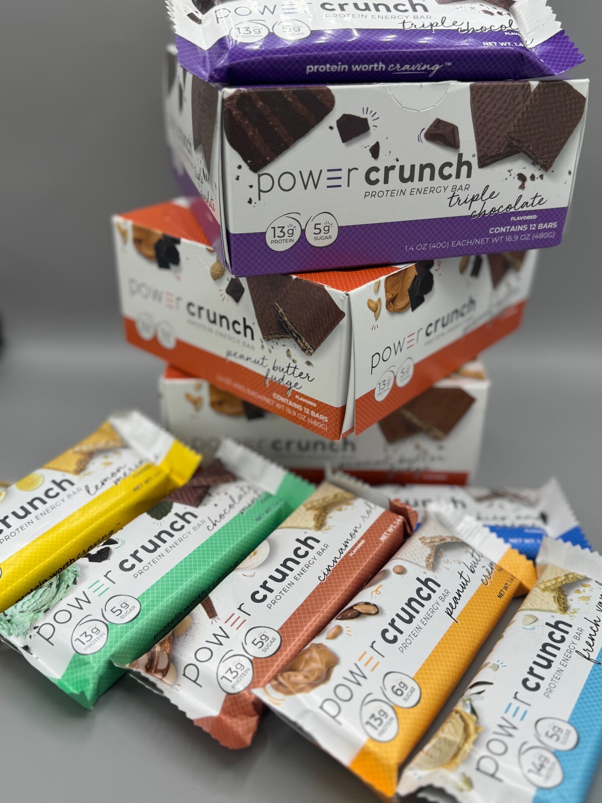 45 Assorted Flavors - Power Crunch 11-14g Protein Energy Cookie Wafer Bars