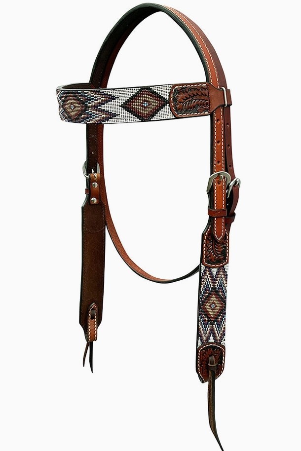 Hilason Beaded Leather Headstall & Breast Collar Set – Aztec Design