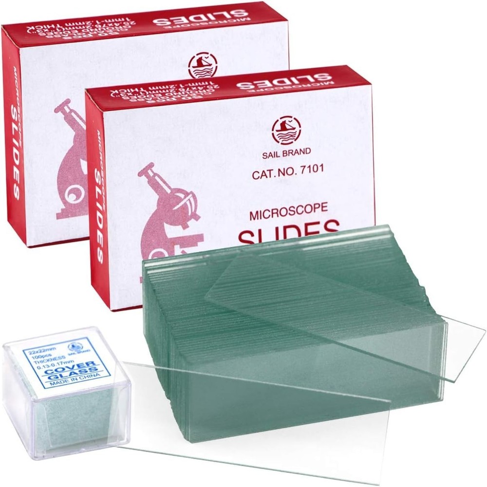 100PCS Clear Transparent Blank Microscope Slides and 100PCS Square Coverslips Co