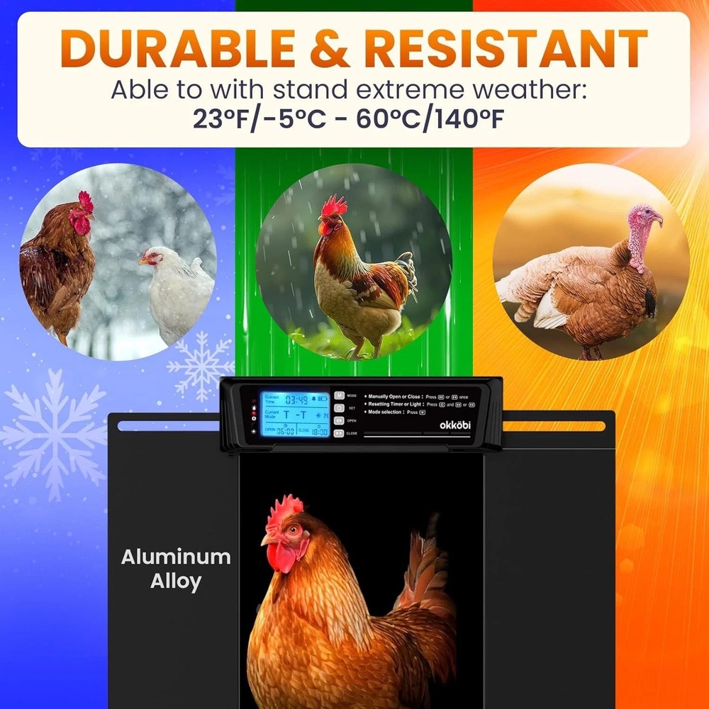 Extra Large Automatic Chicken Coop Door Solar Powered with Remote - LCD Display,