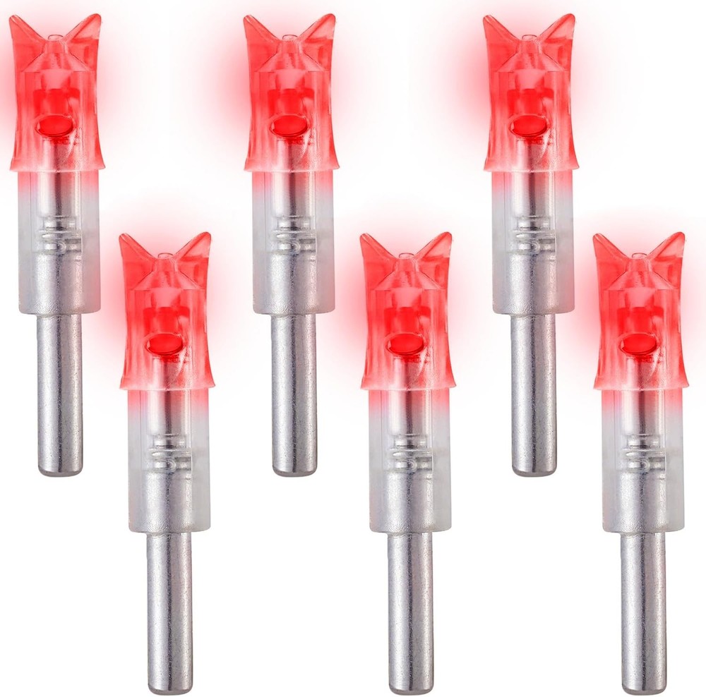 6PCS Lighted Nocks for Crossbow .300/7.62mm Inside Diameter Led Red