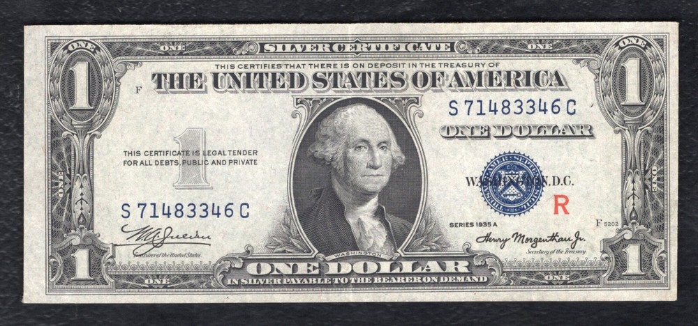 FR. 1609 1935-A $1 “EXPERIMENTAL R” SILVER CERTIFICATE NOTE ABOUT UNCIRCULATED