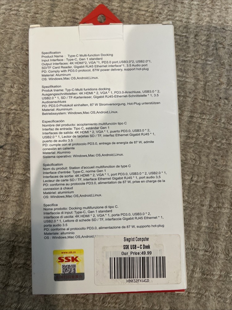 SSK 11-in-1 Type-C Multi-Function Docking Station SC200 (Silver)