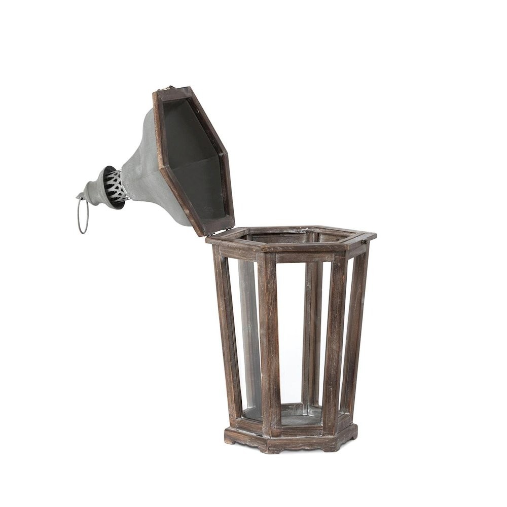 Wood & Galvanized Metal Lantern Medium
