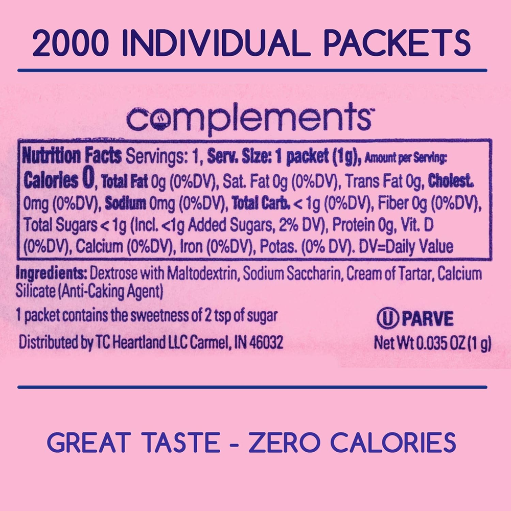 Zero Calorie Saccharin Pink Sweetener Packets, 2000 Count