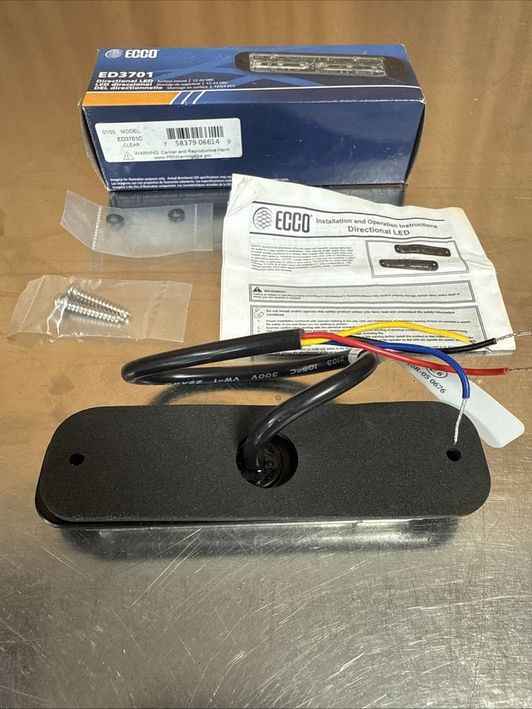 ECCO Directional LED Warning Strobe Light ED3701C Clear Surface Mount 12-24 VDC