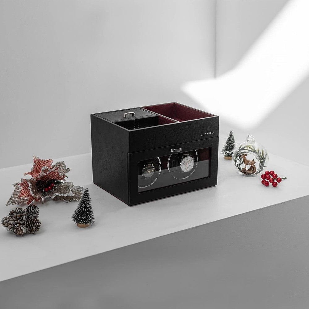 Vlando Automatic Double Watch Winder - Box with Men Tray, B.Red