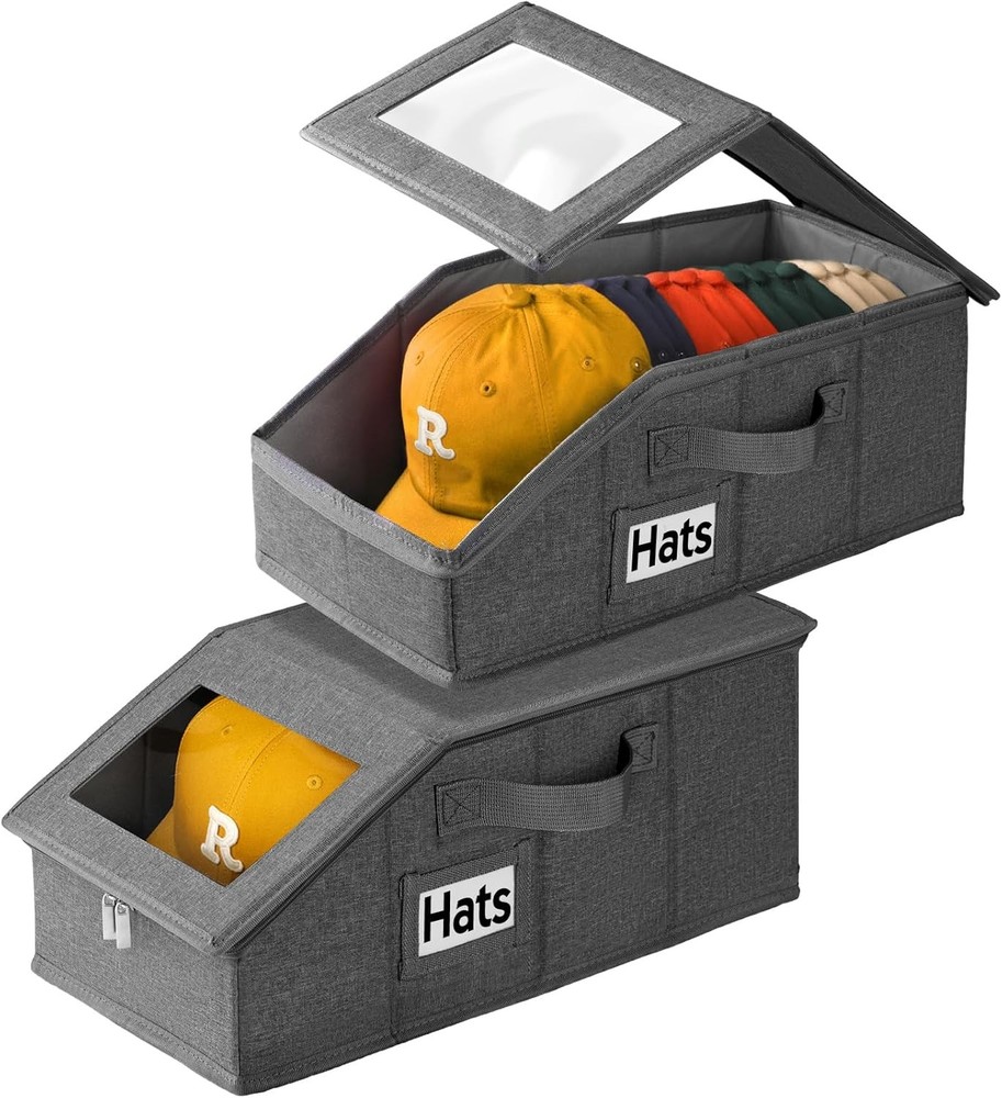 2 Pack Stackable Hat Storage Baseball Caps Holds 28 Caps Closet Organizer Box W/