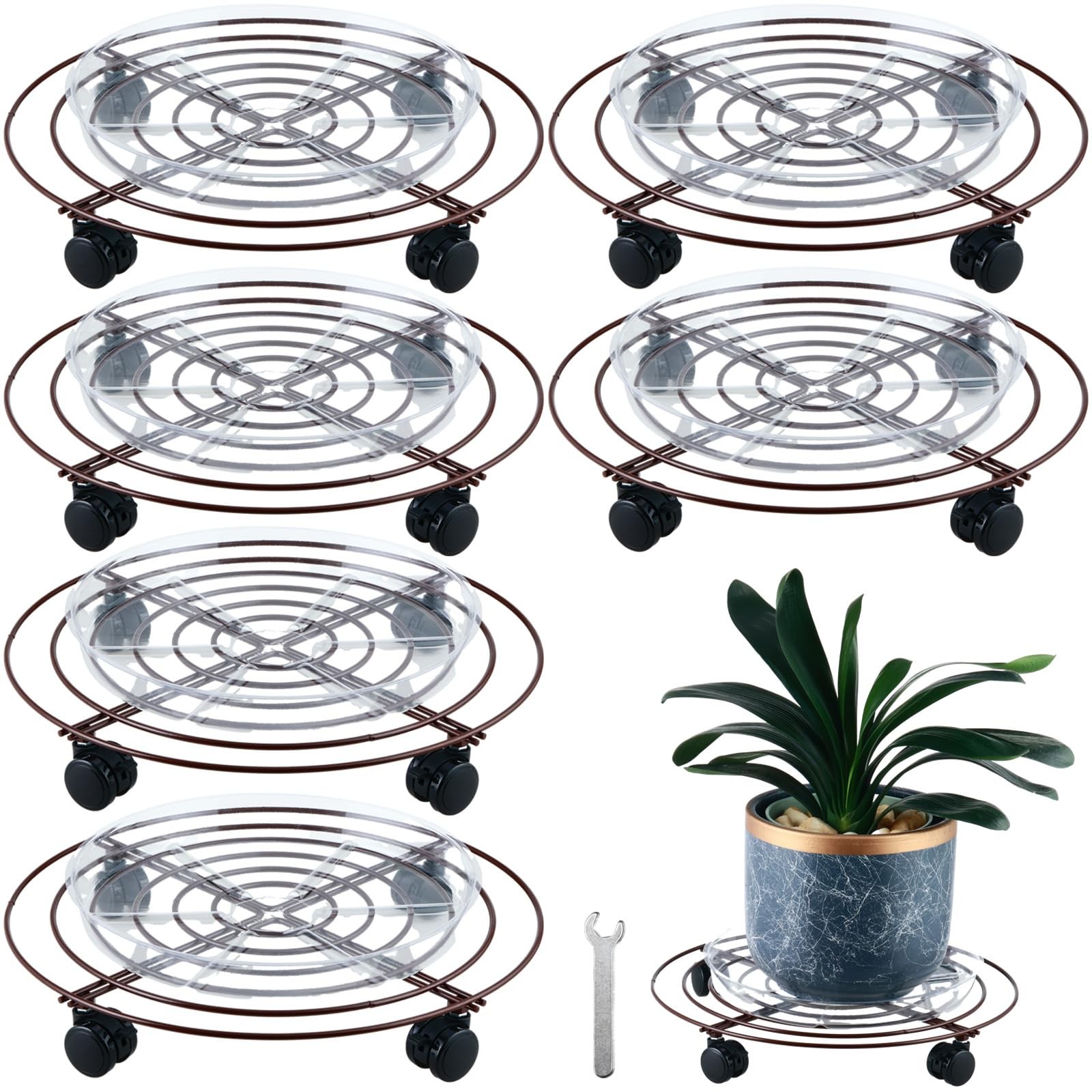6 Packs Large Metal Plant Caddy with Wheels 14" Rolling Plant Stands Heavy-du...