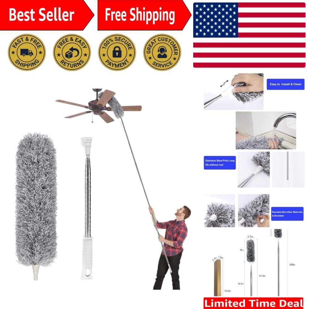 100-Inch Microfiber Duster with Bendable Head for Effortless High Cleaning