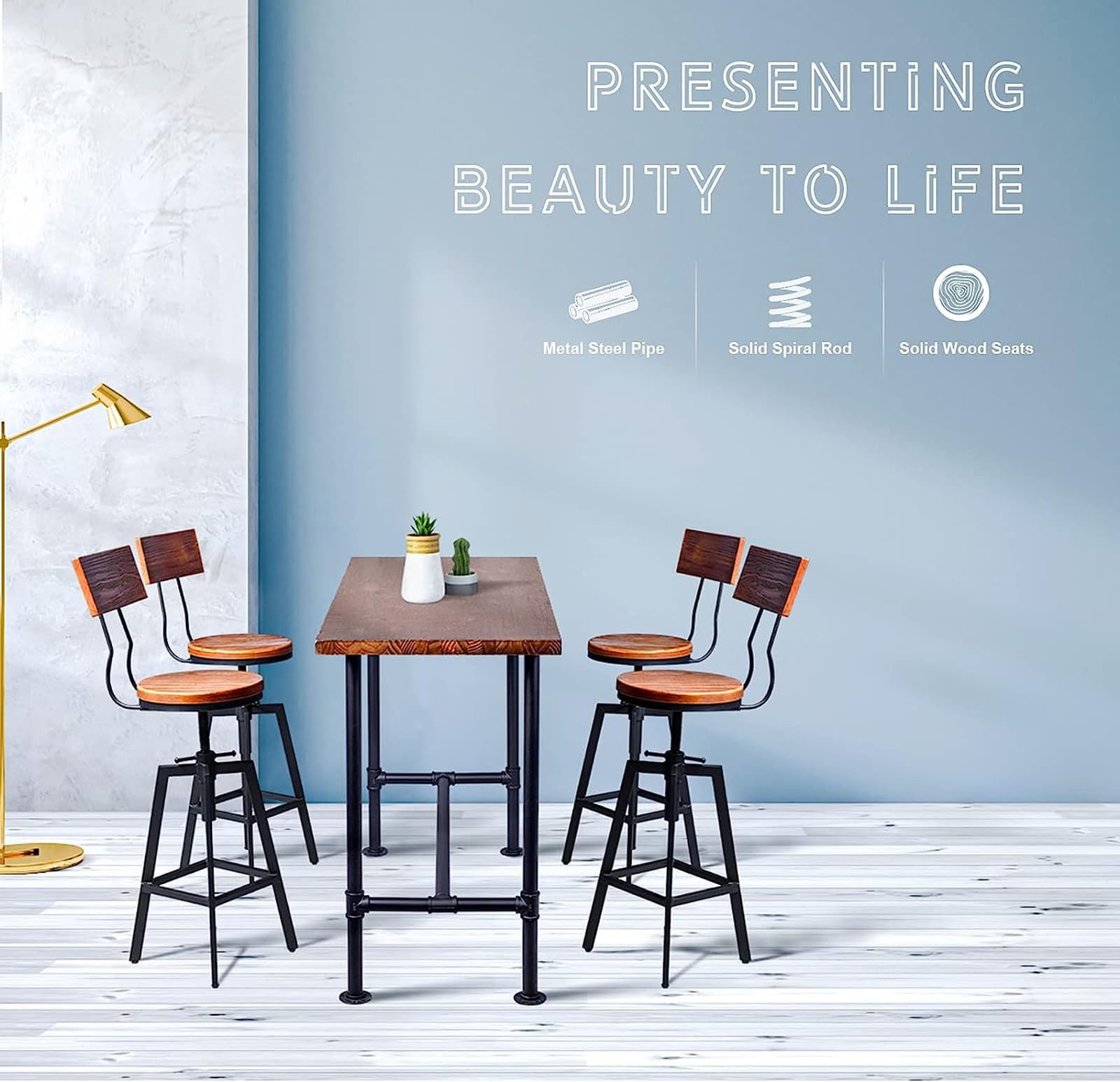 25"-32" Tall Adjustable Swivel Stools with Backrest Industrial Farmhouse