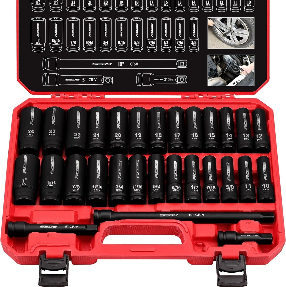 29-Piece 1/2" Drive Impact Socket Set, High-Durability Impact Wrench