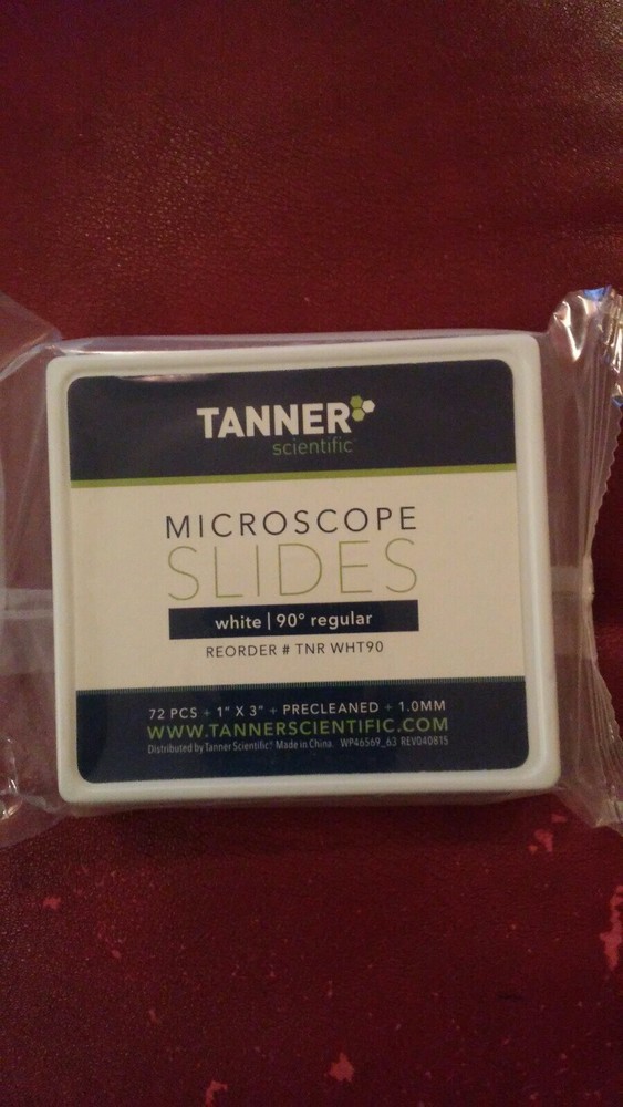 Tanner Scientific Microscope Slides, White 90° regular 1"×3" Precleaned, 72 pcs
