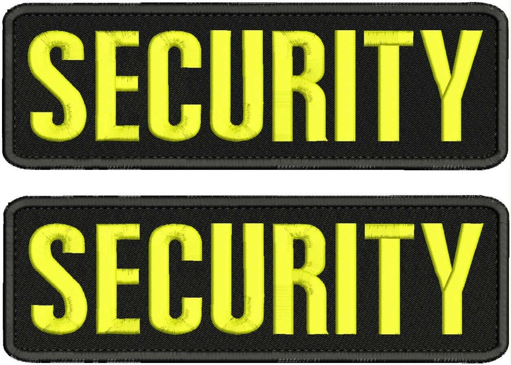 SECURITY embroidery patch 2 3x10 hook on back YELLOW ON BLACK