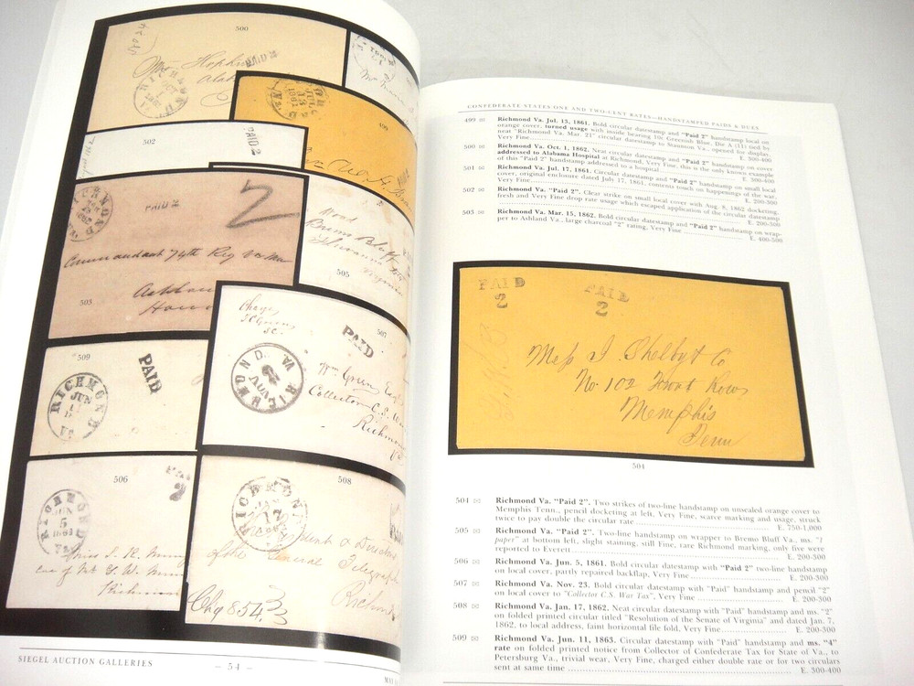 Siegel Stamp Auction Catalog 2003 Confederate States Black Jack Issues Waterbury