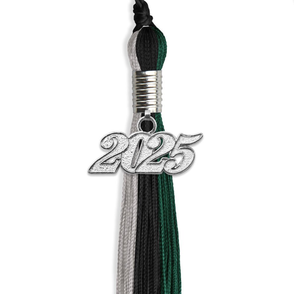 Endea Graduation Black/Teal/Grey Tassel With Silver Date Drop