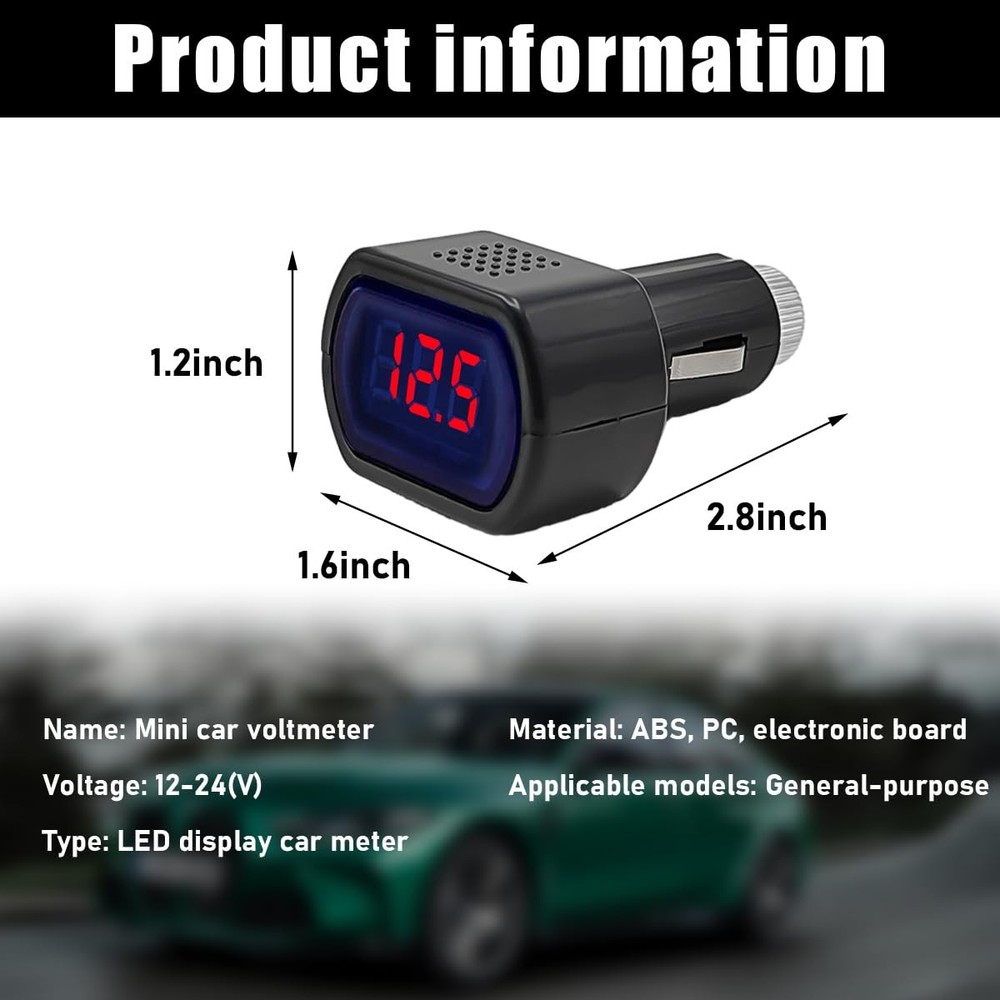 Yourkar Car LED Voltmeter, DC 12V 24V Battery Voltage Digital Panel Meter, Ba...