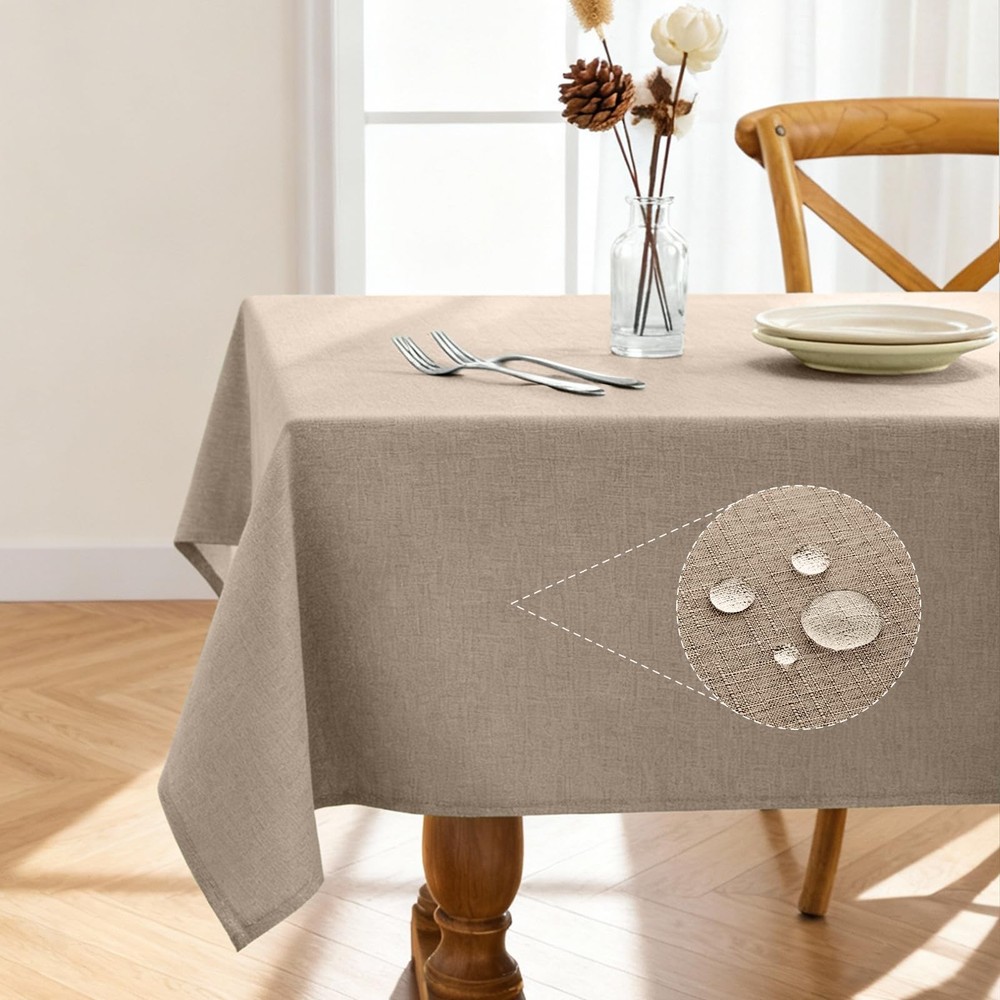 Pureegg Table Cloth for Rectangle Tables - Elegant Linen Mocha Tablecloth Resist