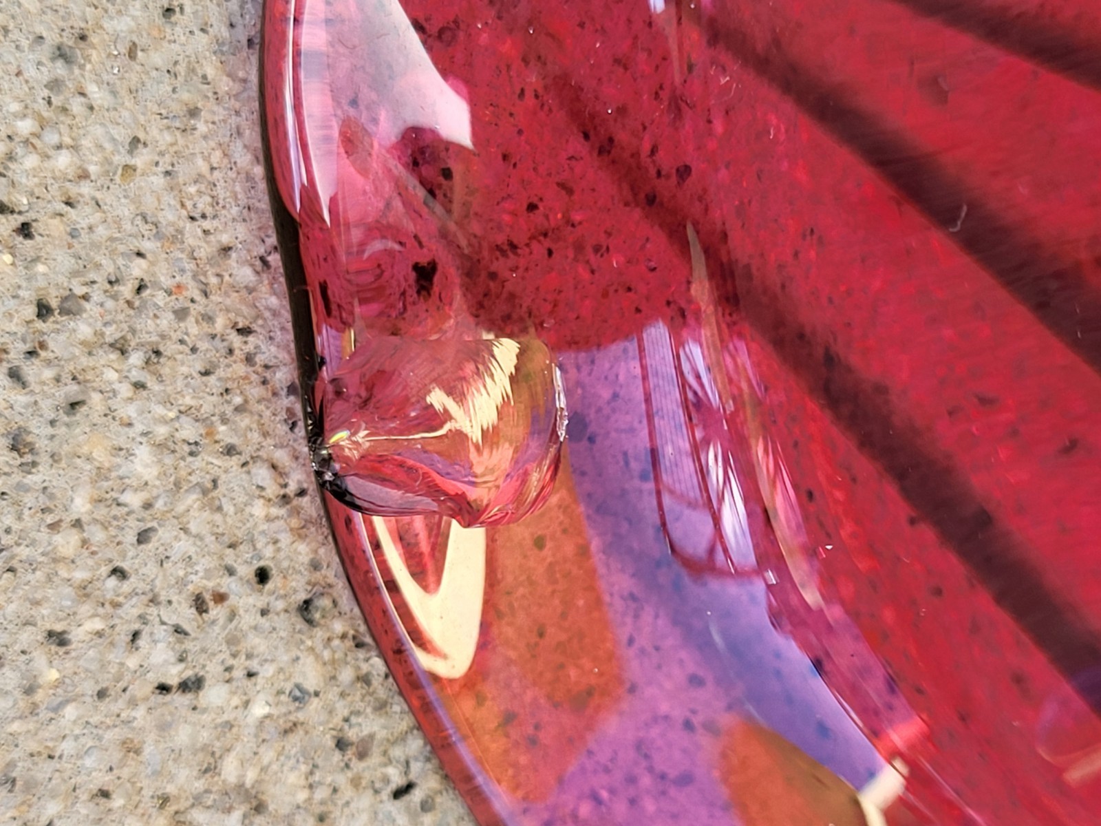 Set Of 4 Vintage Cranberry Swirl Glass Pendant Lamps, Ceiling Roses, Chains