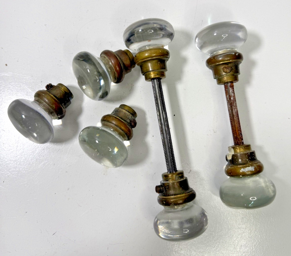 Antique Crystal Glass Round Smooth Door Knobs. 5 total