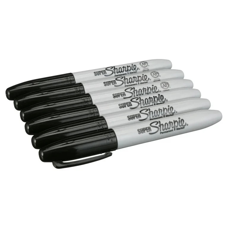 Super Sharpie Permanent Markers Black  6  Markers  New