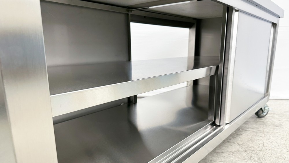 60" Sliding Door Work Table Cabinet Stainless Steel