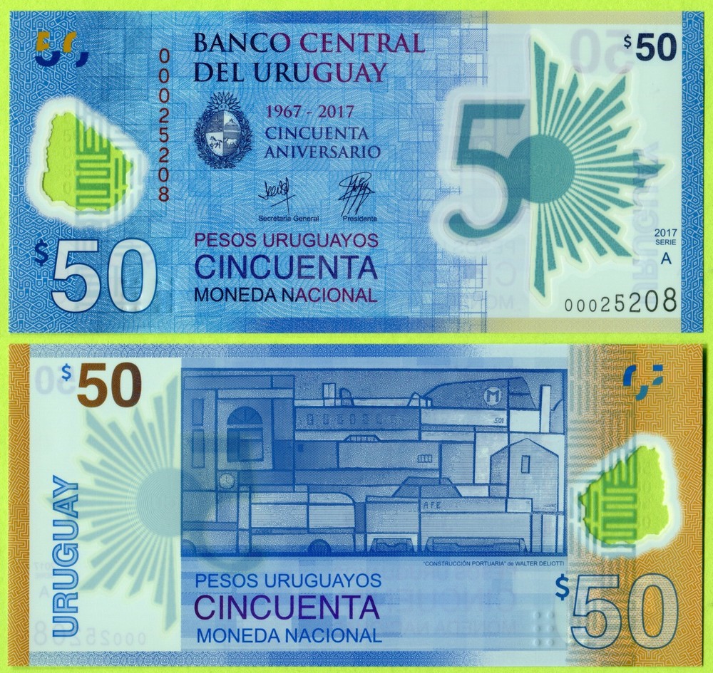 Uruguay 50 Pesos 2017 P100 UNC - Polymer / Commemorative