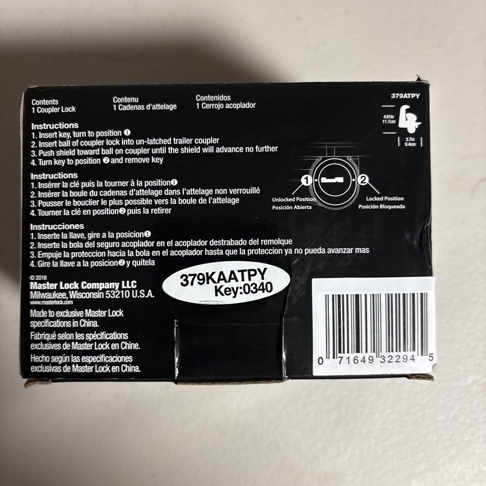 Master Lock 379ATPY Universal Trailer Coupler Lock