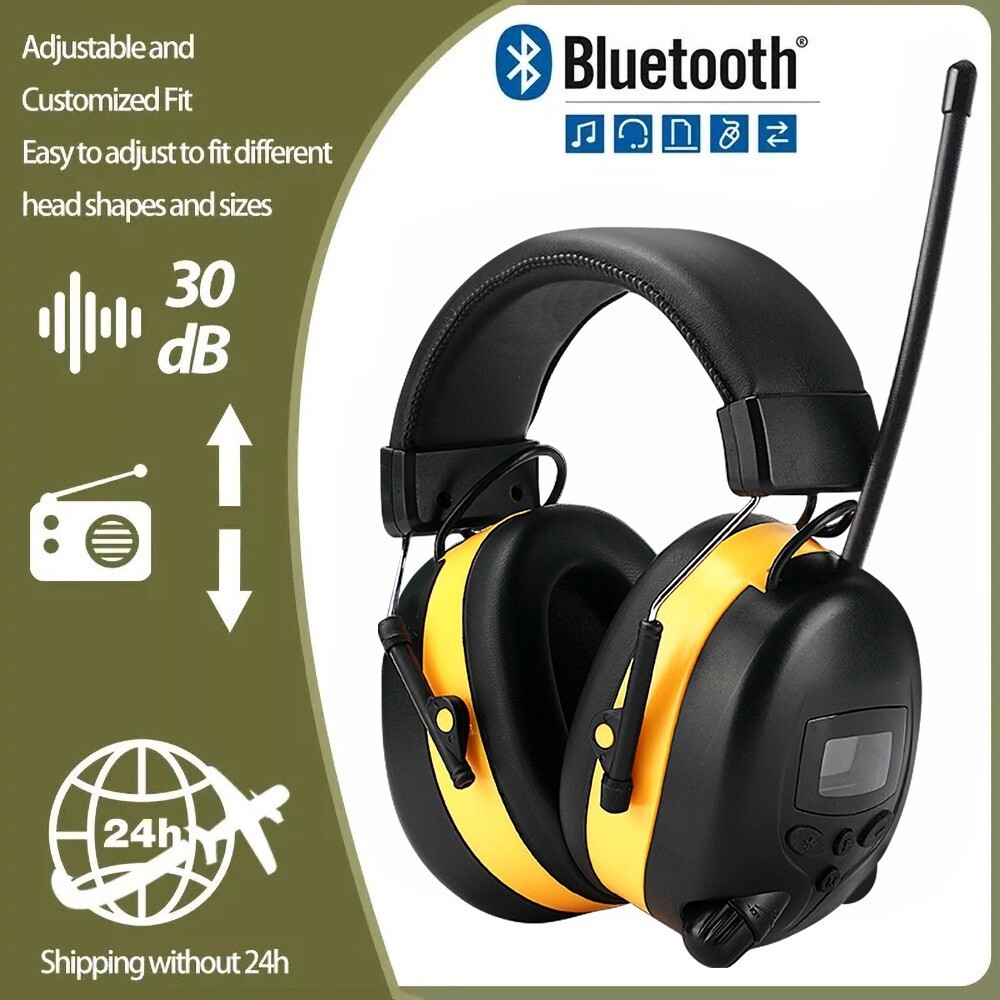 FM Radio Headphones with Digital Display 30dB FM Hearing Protection Earmuffs