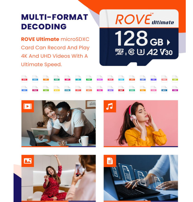 ROVE Ultimate Micro SD Card microSDXC 128GB Memory Card with USB 3.2 Type C