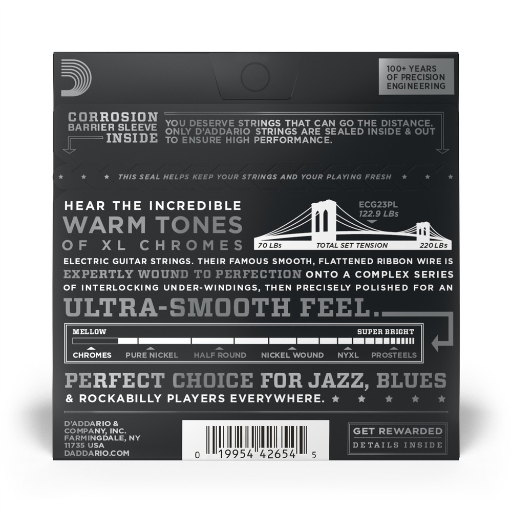 D'Addario Guitar Strings 3 Sets Flatwound Chromes Extra Light 10-48 Plain 3rd