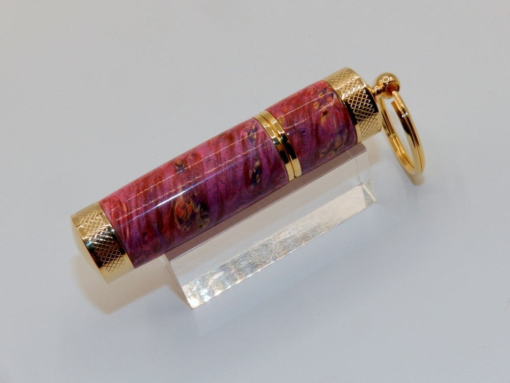 Handmade Key Chain Lighter, replaceable flint. Made w/ Dyed Box Elder Burl. #41