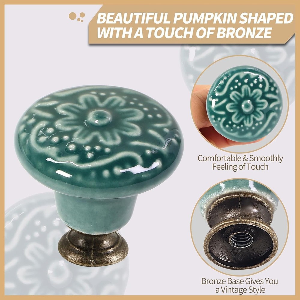 Green Ceramic Knobs 10 Pack - Vintage Cabinet Retro Dresser