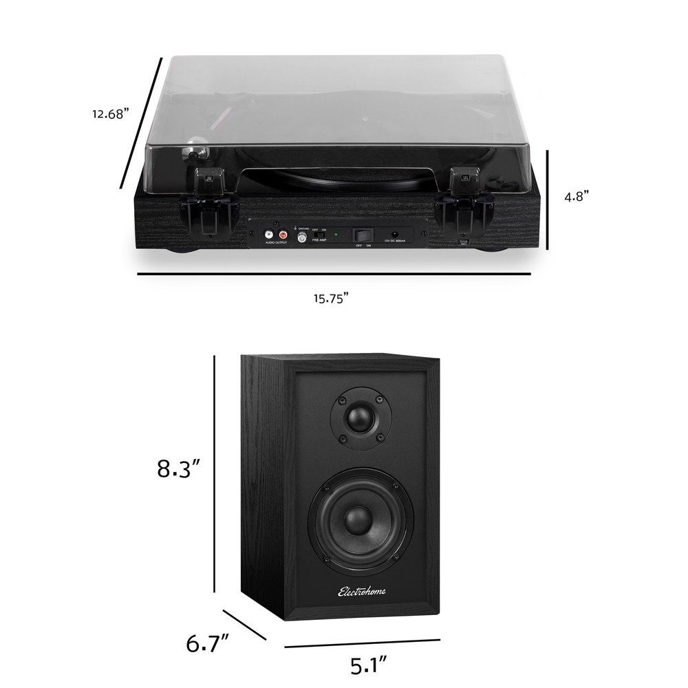 Electrohome Montrose Record Player w/ Berkeley Powered Bluetooth Speakers Black
