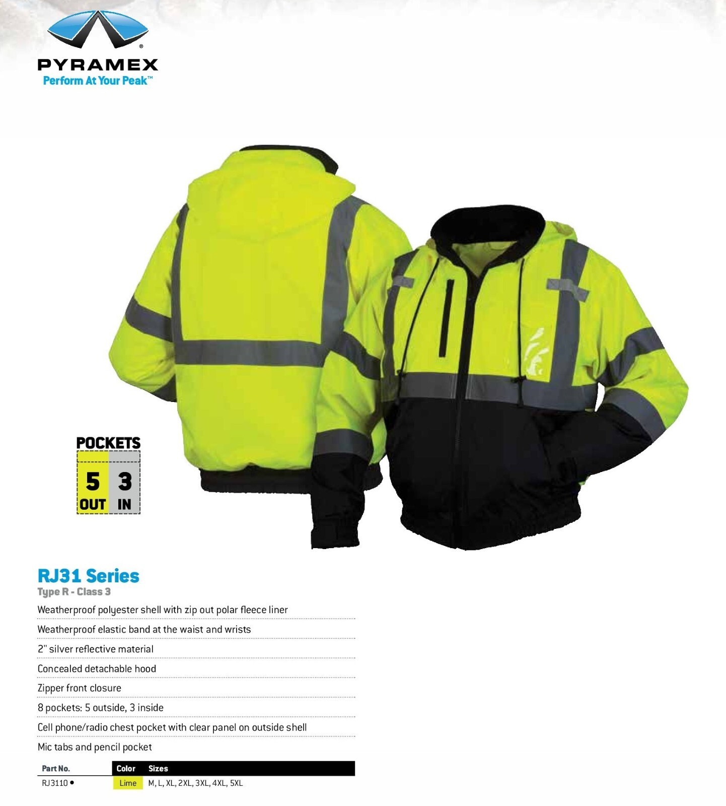 ANSI CLASS 3 HIGH VISIBILITY LIME INSULATED REFLECTIVE BOMBER JACKET ROAD WORK