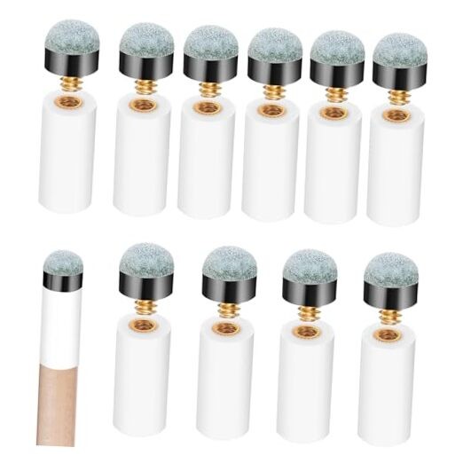 10 Sets Billiard Cues Tips Replacement Kit with White Pool Cue Stick Ferrules,