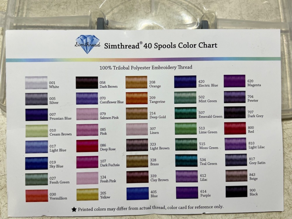 Simthread 39 Colors BRAND NEW Embroidery Thread with Clear Plastic Storage