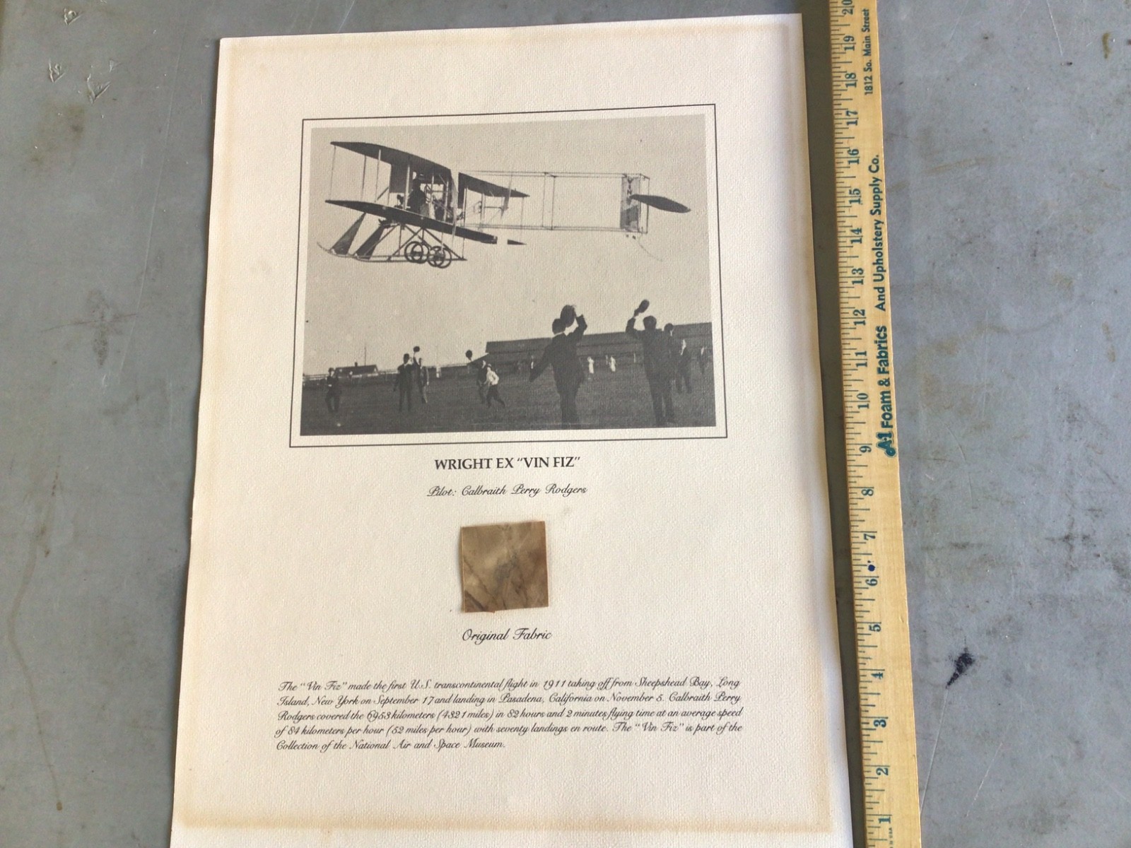 Vtg WRIGHT EX VIN FIZ Original Fabric 1911 Aircraft History PILOT Perry Rodger’s