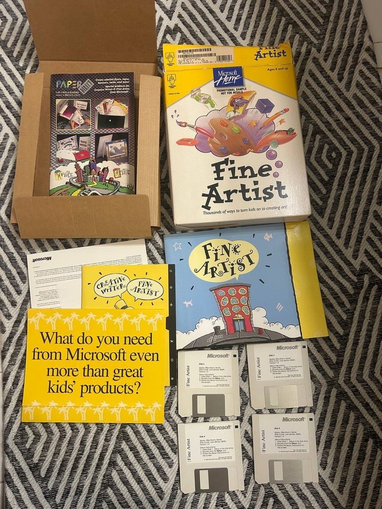 Microsoft Fine Artist Macintosh Software Boxed Promo Sample Missing Disk 1