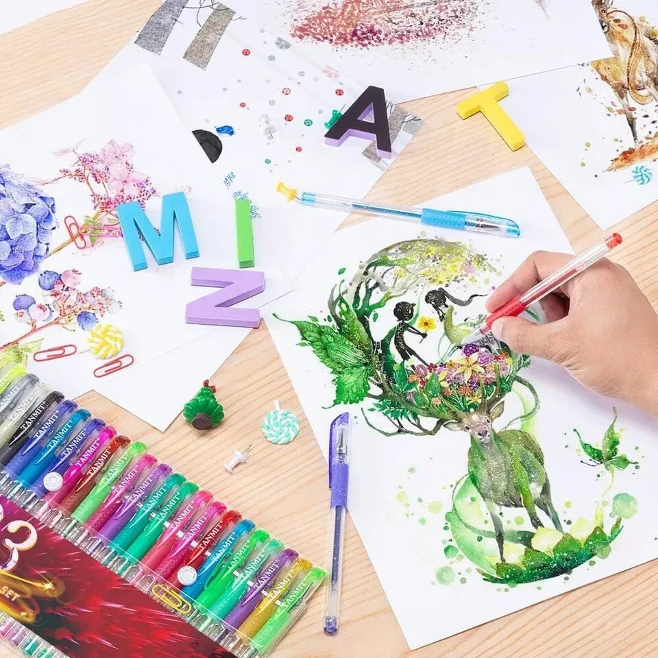 TANMIT Glitter Gel Pens, 33 Colors Neon Glitter Pens Set Gel Art Markers with 40