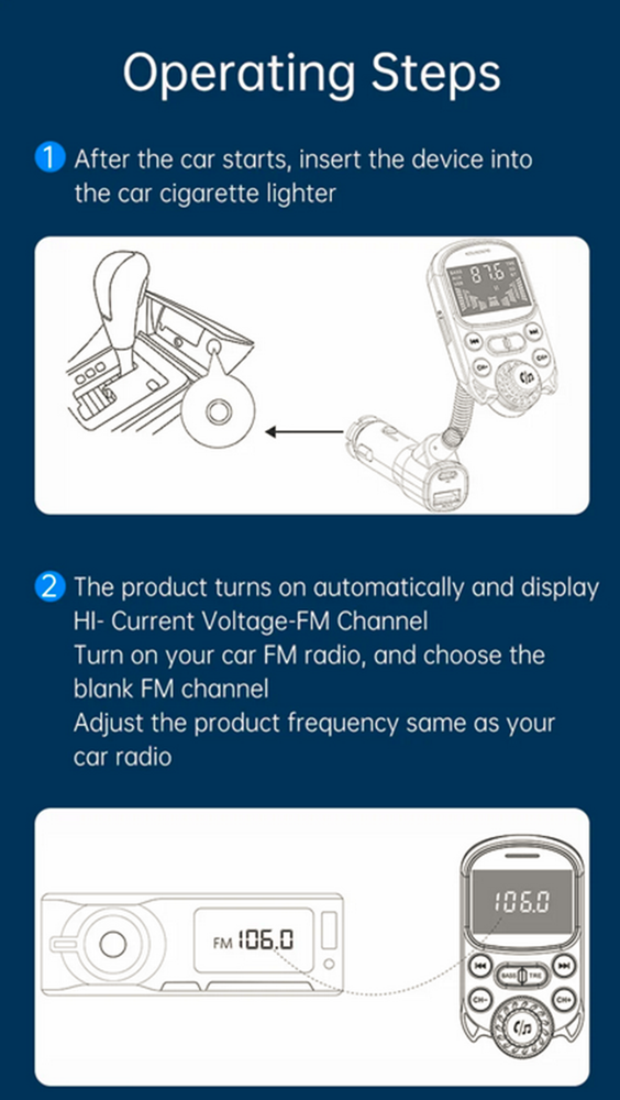 Bluetooth Car Wireless FM Transmitter Adapter USB PD Fast Charger AUX Hands-Free