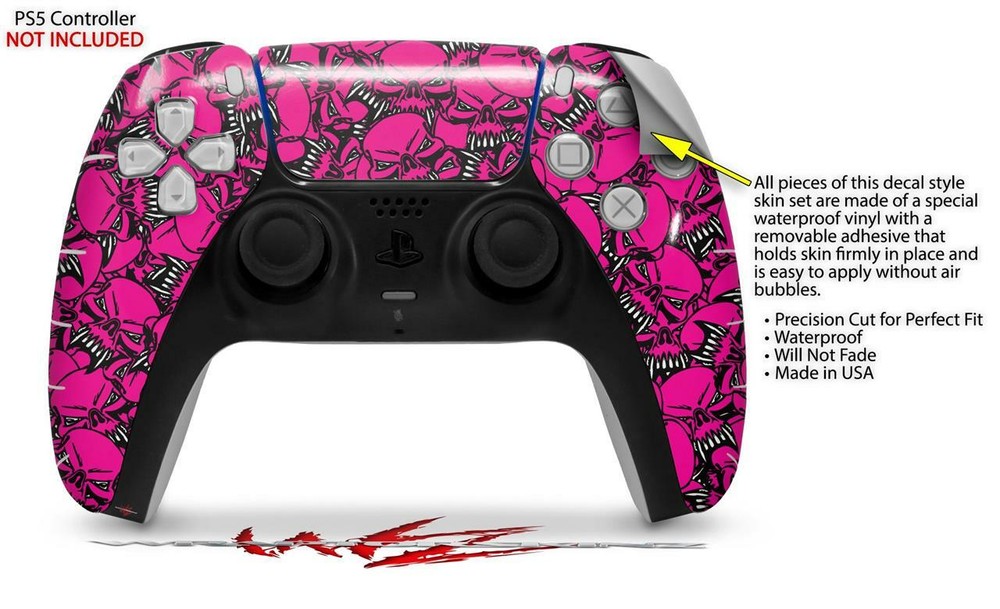 Skin Sony PS5 Controller Scattered Skulls Hot Pink