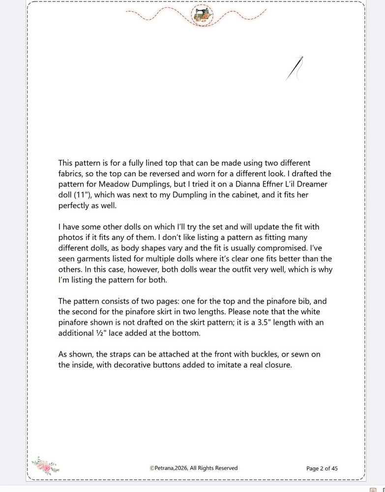 PDF Pattern&Tutorial - Top & Pinafore For Meadow Dumpling & Effner L'il Dreamer