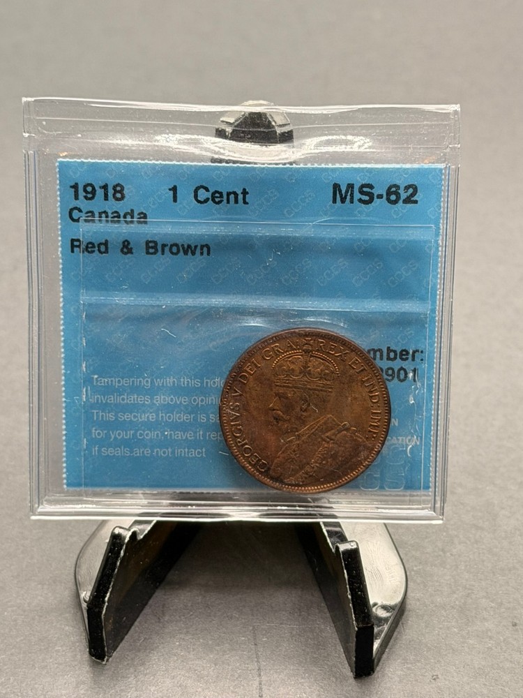 1918 Canada 1 cent Red and  Brown CCCS Graded MS-62